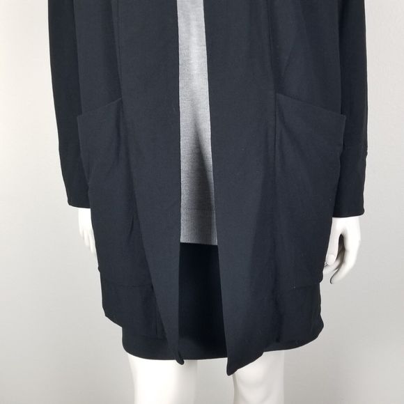 Eileen Fisher Black Viscose Blend Ponte Jersey Minimalist Longline Cardigan Sz M - Picture 4 of 14